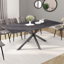 16607 - Tavolo da pranzo allungabile con gamba a ragno Table à manger extensible rectangle JASPE 6-10 personnes plateau effet béton pied araignée gris anthracite 160-200cm