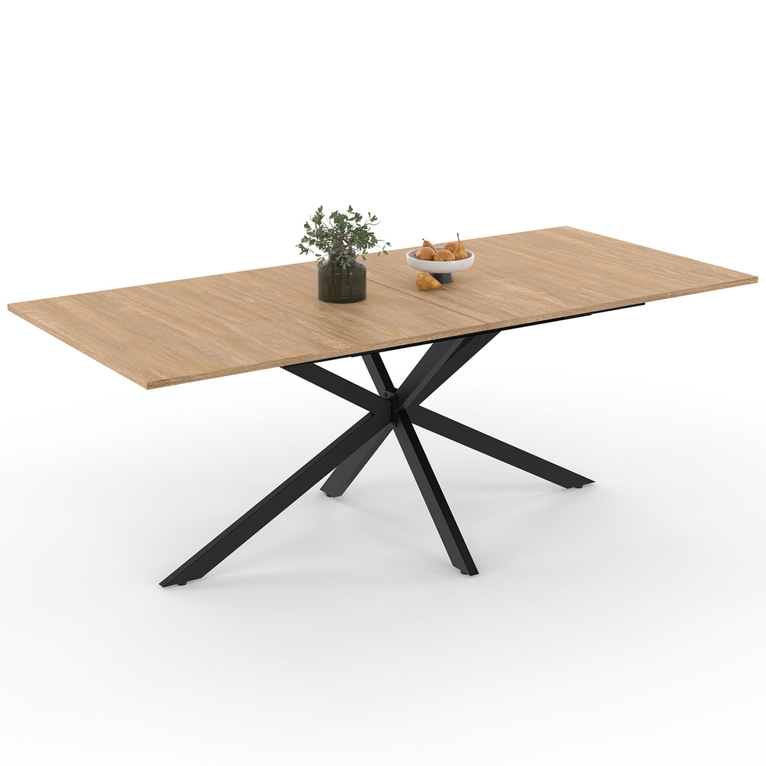 Table à Manger Rectangle ALIX 160cm - 8 Personnes - Pied Araignée Bois Et Noir - Style Industriel - IDMarket