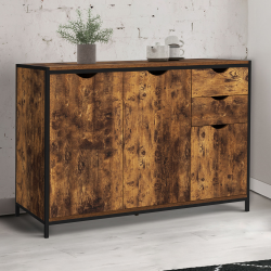 16604 - Credenza industriale bassa di 110 cm con armadi e cassetti Buffet bas 110 cm DAYTON avec placards et tiroirs design industriel