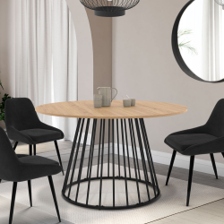 Table à Manger Extensible Ronde Phoenix - Bois Et Noir - 110-150 Cm - 4-6 Personnes