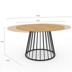 Table à Manger Ronde Extensible YSEULT - Style Industriel Bois Et Noir, 4 à 8 Personnes, 110-150cm - 8