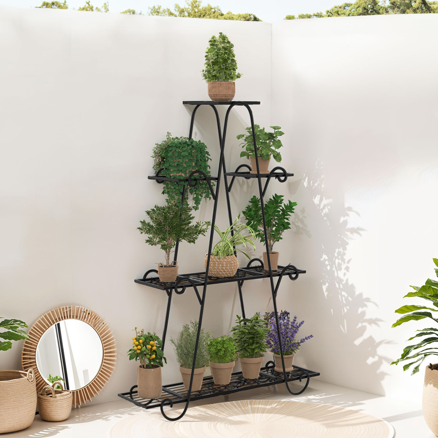 Plantentrolleys Planter Trolly Zwenkwielen, Metalen Plantenstandaard Met Wielen, Binnen Openlucht Rollen Bloem Pot Lade Coaster, Heavy Duty Round Flower Pot Verhuizer Op Wielen Rollende Planten Caddie