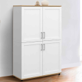 Buffet Haut VITO 4 Portes 125cm Blanc Et Bois - Meuble Rangement Salon Ou Cuisine