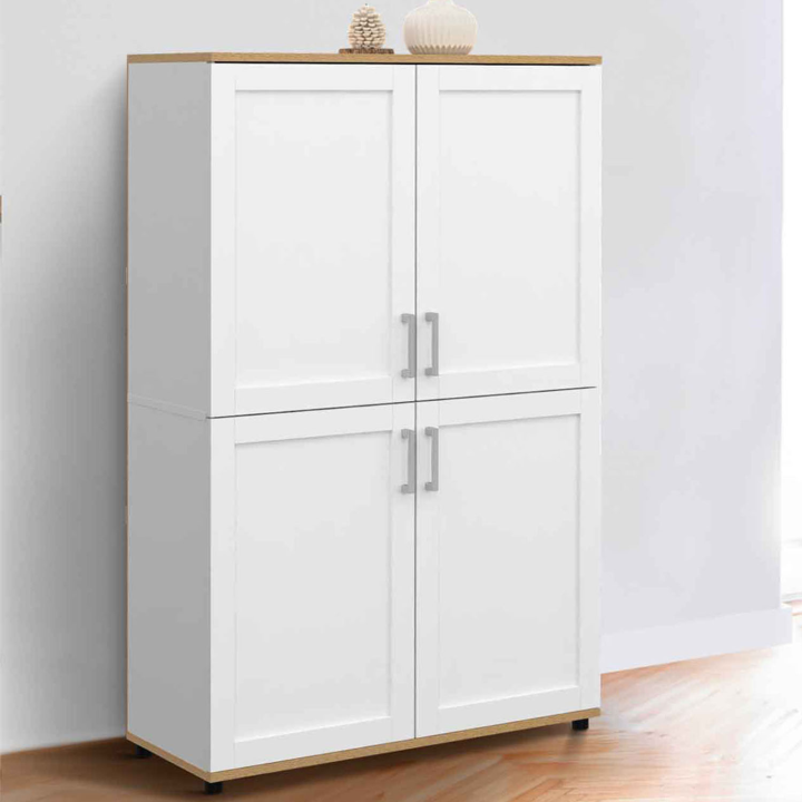 125 cm hoog dressoir met 4 witte en houten deuren - VITO | ID Market