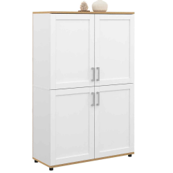 16182 - Credenza bianca e legno a 4 ante 125 cm Credenza alta 125 cm con 4 ante bianche e legno - VITO | ID Market