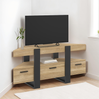 Meuble TV D'Angle AUSTRIA 110 Cm - Style Industriel Bois Et Métal - 3 Tiroirs - Pour Salon Moderne