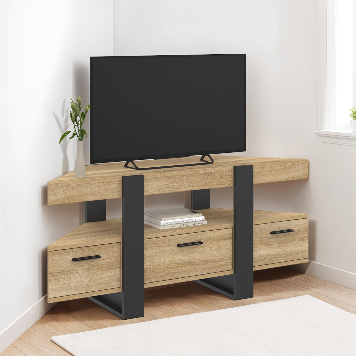 Hoek tv-meubel THAMES 2 legplanken eik