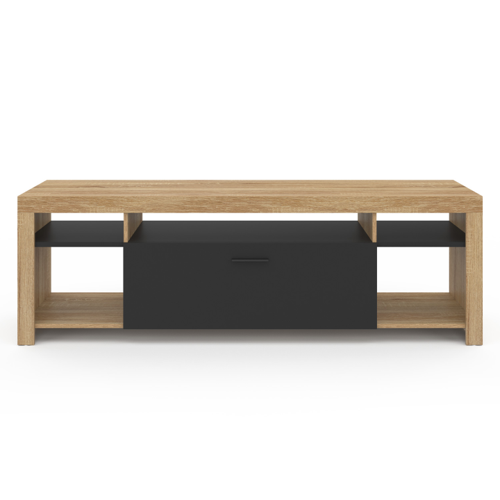 Meuble TV 140 cm MALO bois et placard noir Meuble TV 140 cm MALO bois et placard noir