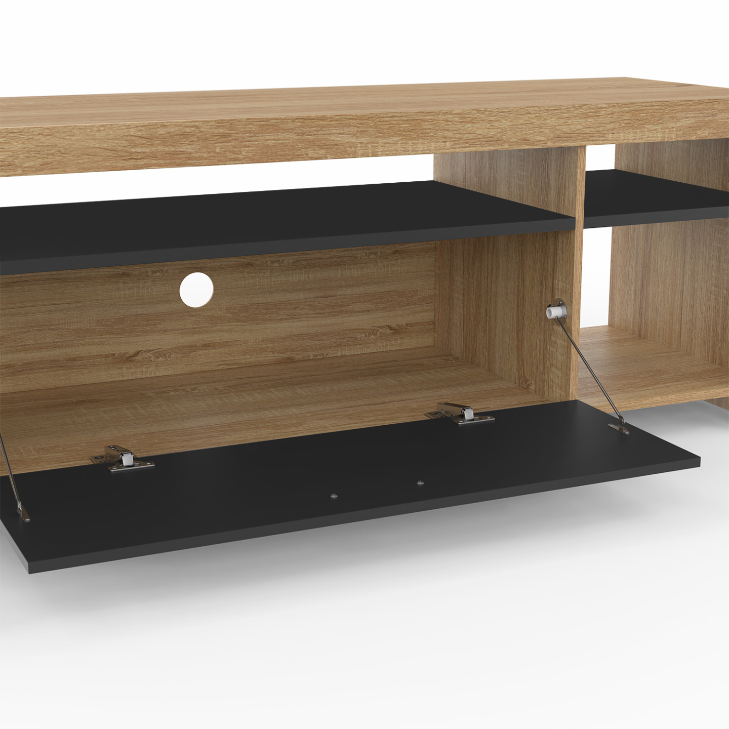 Meuble TV 55 Pouces Style Rétro Meuble TV Campagne ISIS 140cm - Bois Et Noir - 2 Portes - Pour TV 55 Meuble Salon 140 Cm Vintage