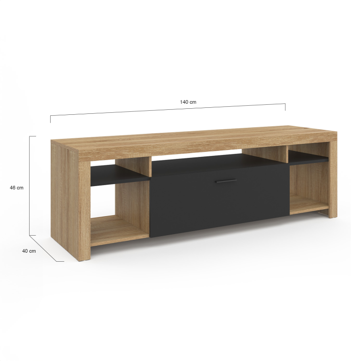 Meuble TV 140 cm MALO bois et placard noir Meuble TV 140 cm MALO bois et placard noir