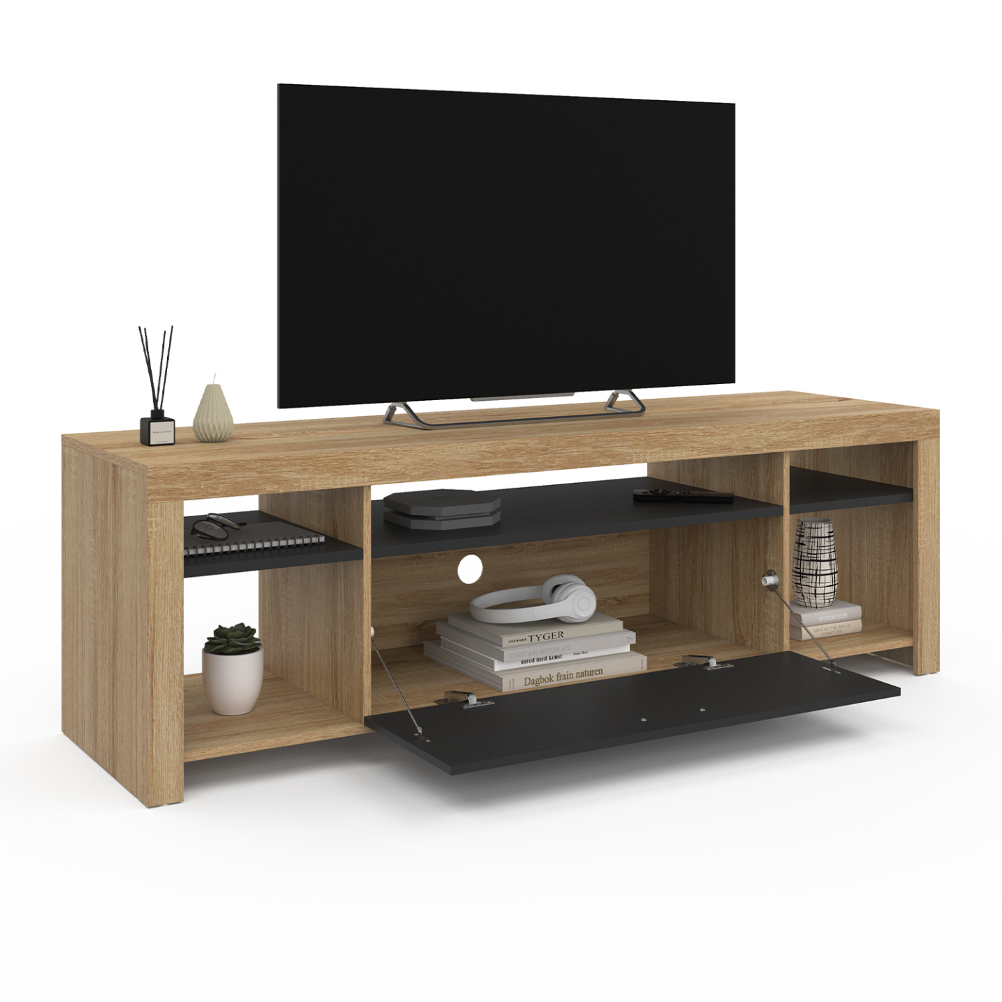 Buffet 110 cm MALO bois façon hêtre et portes noires
