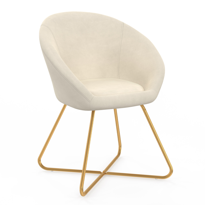 Fauteuil forme oeuf ANGELINA beige en velours pieds croisés dorés