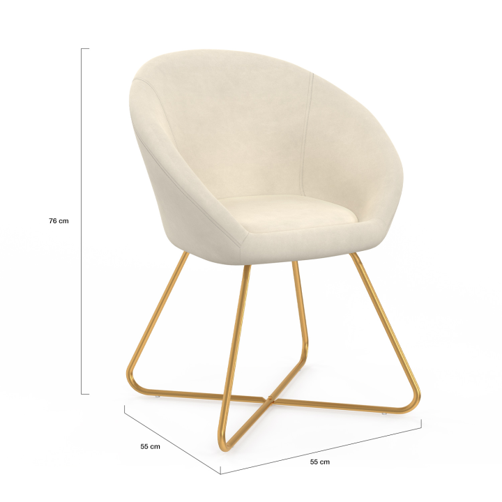 Fauteuil forme oeuf ANGELINA beige en velours pieds croisés dorés