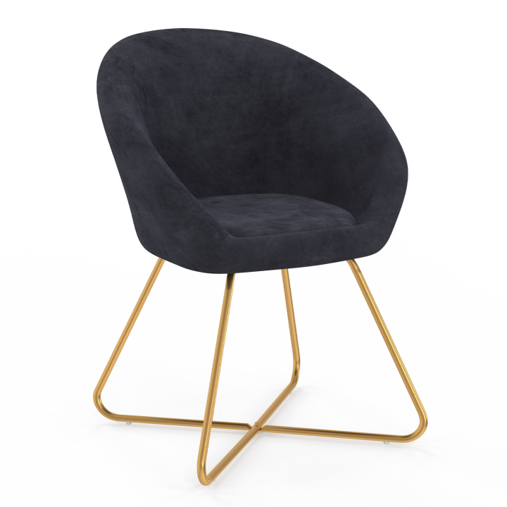 Fauteuil forme oeuf ANGELINA gris en velours pieds croisés dorés Fauteuil forme oeuf ANGELINA gris en velours pieds croisés dorés