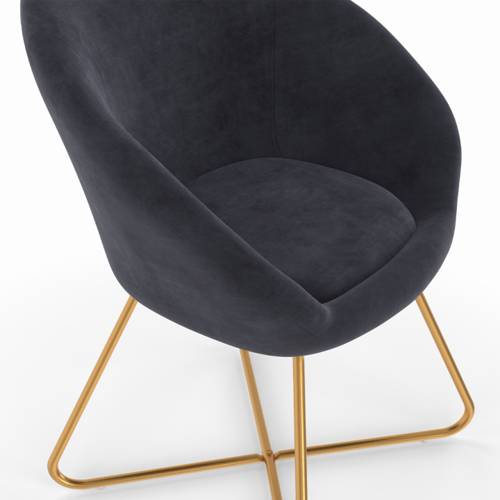 Fauteuil forme oeuf ANGELINA gris en velours pieds croisés dorés Fauteuil forme oeuf ANGELINA gris en velours pieds croisés dorés