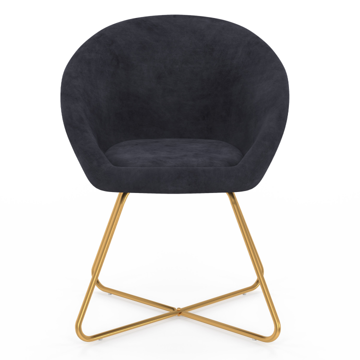 Fauteuil forme oeuf ANGELINA gris en velours pieds croisés dorés Fauteuil forme oeuf ANGELINA gris en velours pieds croisés dorés