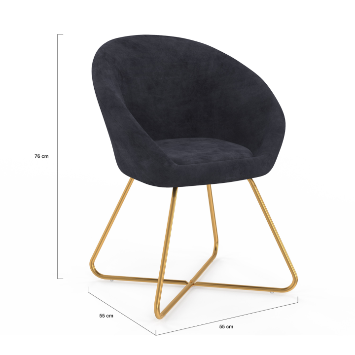 Fauteuil forme oeuf ANGELINA gris en velours pieds croisés dorés Fauteuil forme oeuf ANGELINA gris en velours pieds croisés dorés