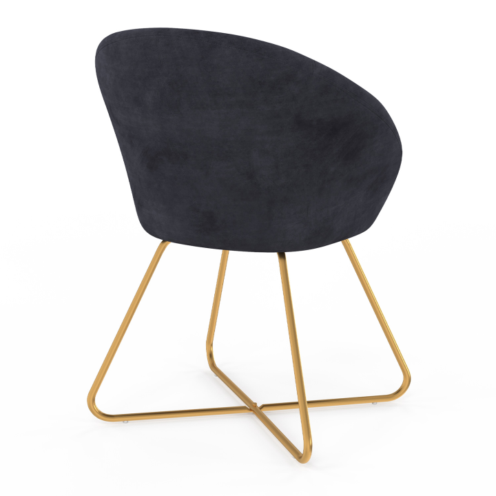 Fauteuil forme oeuf ANGELINA gris en velours pieds croisés dorés Fauteuil forme oeuf ANGELINA gris en velours pieds croisés dorés