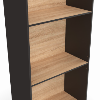Étagère Bibliothèque CARLA 3 Niveaux + 3 Tiroirs - Noir & Effet Bois - 190 Cm - Design Moderne Et Gain De Place
