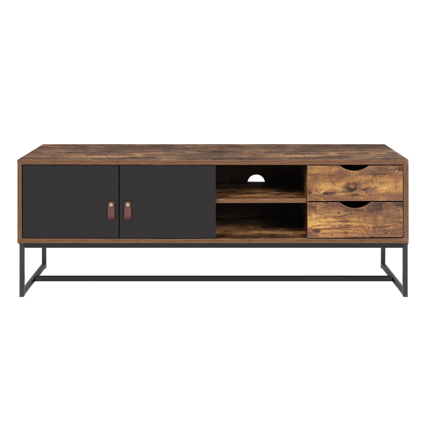 Meuble TV 140cm Detroit Industriel - Bois Et Métal - 2 Portes - Style Loft