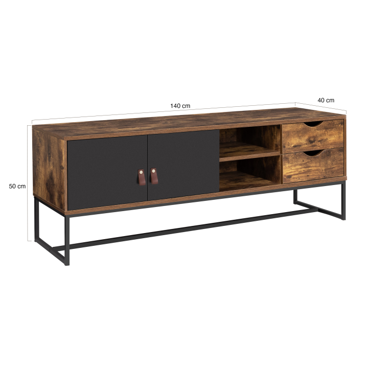 Meuble TV 140 cm CHICAGO 2 portes et tiroirs design industriel Meuble TV 140 cm CHICAGO 2 portes et tiroirs design industriel