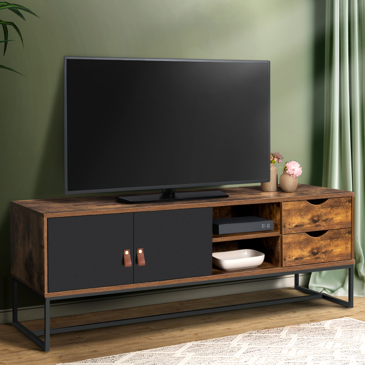 Meuble TV 140 cm CHICAGO 2 portes et tiroirs design industriel Meuble TV 140 cm CHICAGO 2 portes et tiroirs design industriel