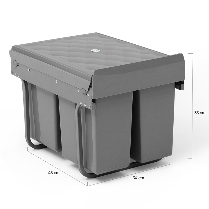 Poubelle de cuisine encastrable 3 compartiments 1x15L et 2x8L tri-sélectif amovible Poubelle de cuisine encastrable 3 compartiments 1x15L et 2x8L tri-sélectif amovible