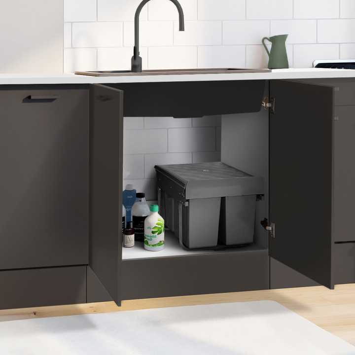 Poubelle de cuisine encastrable 3 compartiments 1x15L et 2x8L tri-sélectif amovible Poubelle de cuisine encastrable 3 compartiments 1x15L et 2x8L tri-sélectif amovible