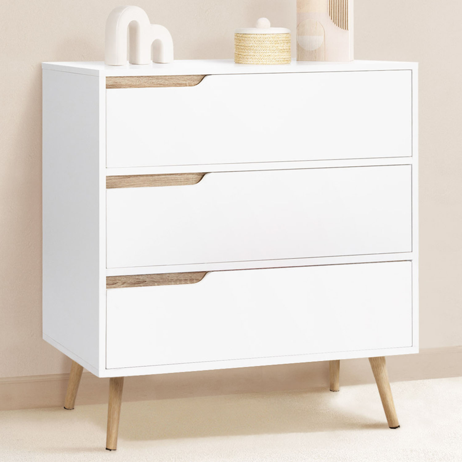 Commode scandinave blanche et bois 3 tiroirs