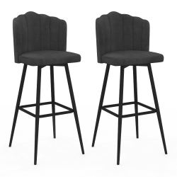 16617 - 2 sgabelli a conchiglia in velluto grigio antracite Lot de 2 tabourets de bar coquillage ADELLA gris anthracite en velours pieds noirs
