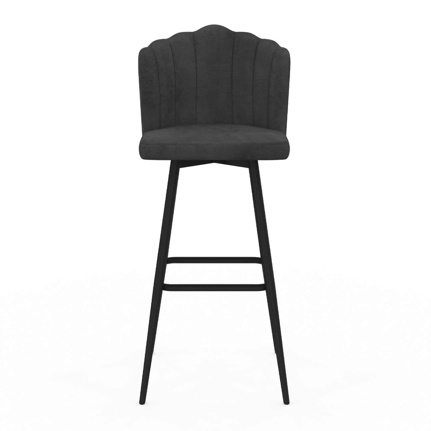 Lot de tabourets de bar coquillage en velours gris anthracite et