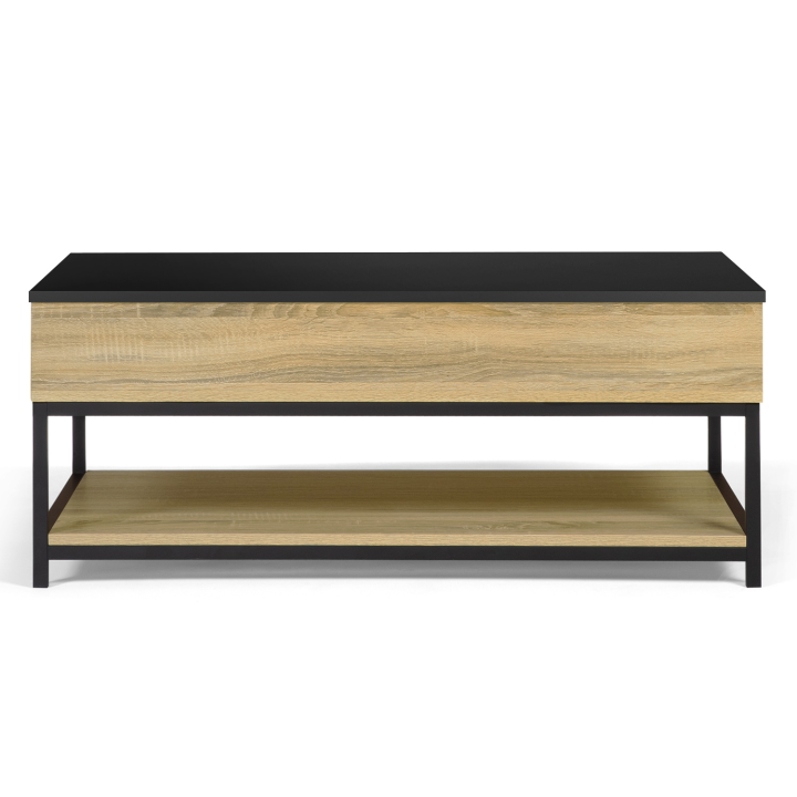 Table basse plateau relevable intégral rectangulaire BOSTON et étagère inférieure design industriel