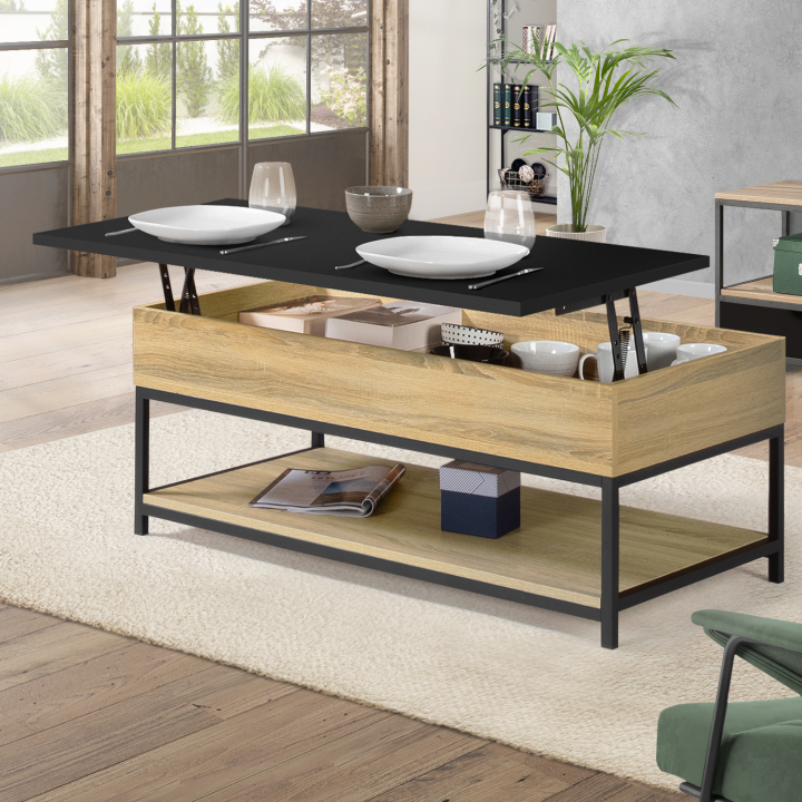 Mesa de centro industrial rectangular con tablero elevable - BOSTON | ID Market