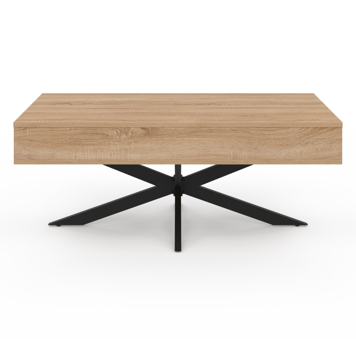 Table basse rectangulaire ALIX 100 cm plateau relevable pied araignée bois et noir Table basse rectangulaire ALIX 100 cm plateau relevable pied araignée bois et noir