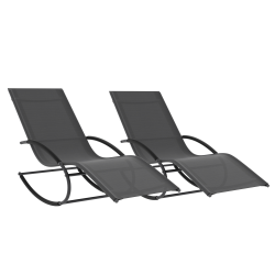 16863 - 2 lettini da giardino grigio antracite e tela grigia Lot de 2 chaises longues - transat de jardin à bascule MALAWI gris anthracite et toile grise