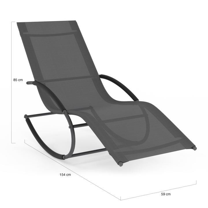Lot de 2 chaises longues - transat de jardin à bascule MALAWI gris anthracite et toile grise