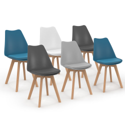 13714 - Set di 6 sedie scandinave, 4 colori Lot de 6 chaises scandinaves SARA mix color blanc, gris clair, bleu canard x2, gris foncé x2