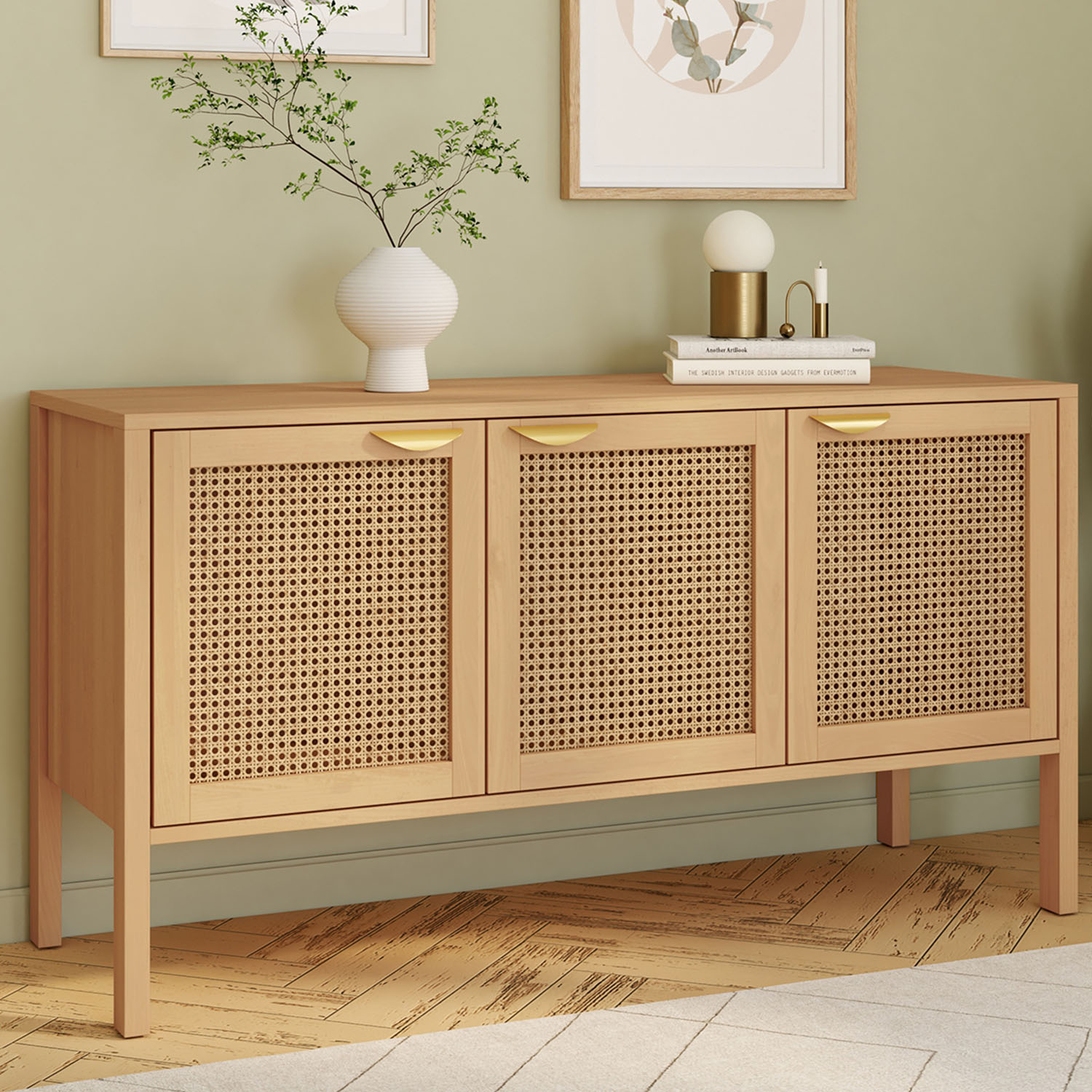 Buffet bas 3 portes avec cannage 110 cm