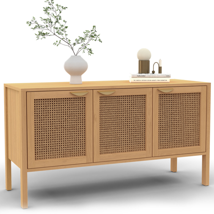 Buffet bas 110 cm EDHEN 3 portes avec cannage Buffet bas 110 cm EDHEN 3 portes avec cannage
