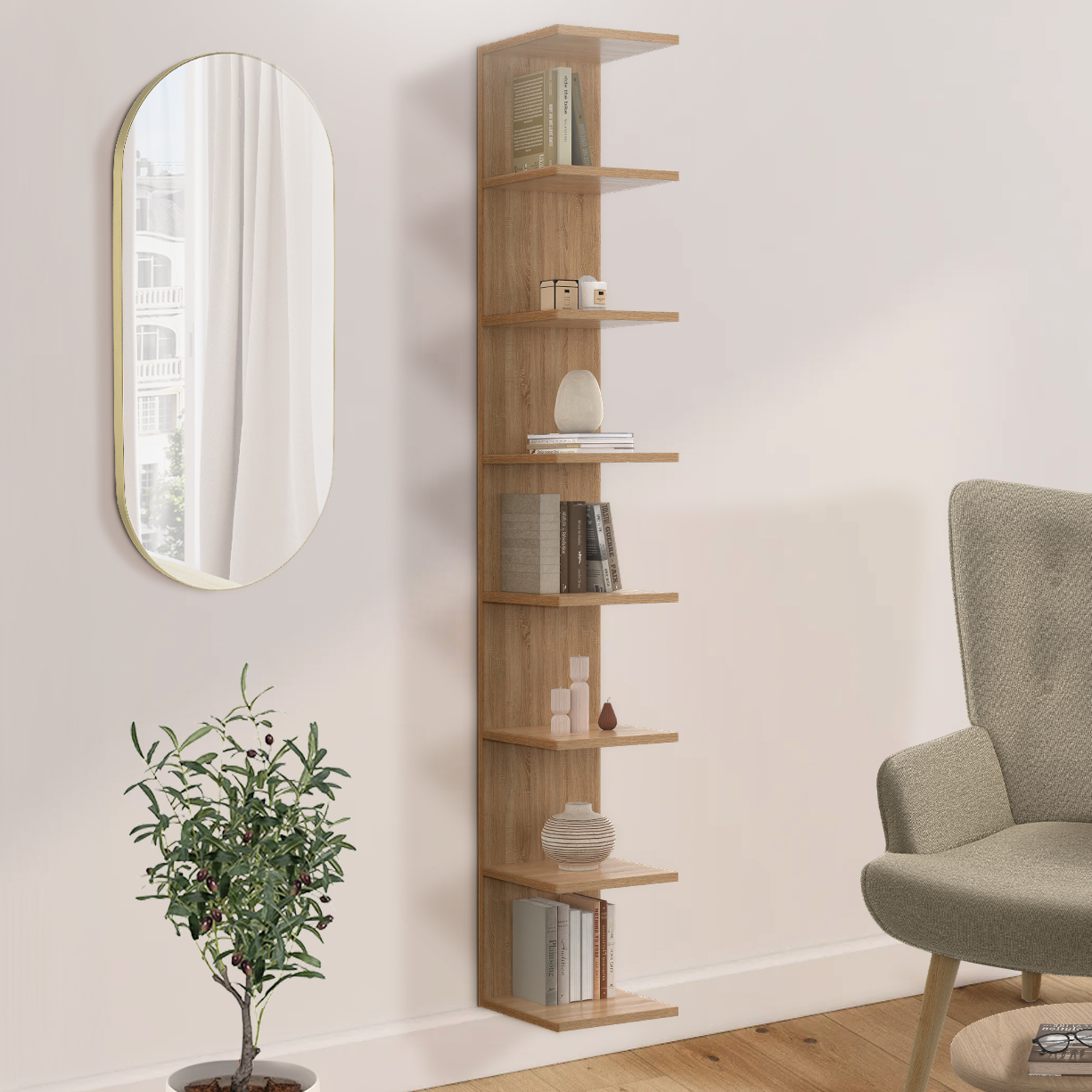 Etagère murale suspendue façon hêtre 190 cm