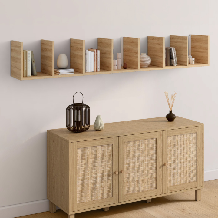 Etagère murale suspendue double position CHIARA 8 étagères façon hêtre 190 cm Etagère murale suspendue double position CHIARA 8 étagères façon hêtre 190 cm