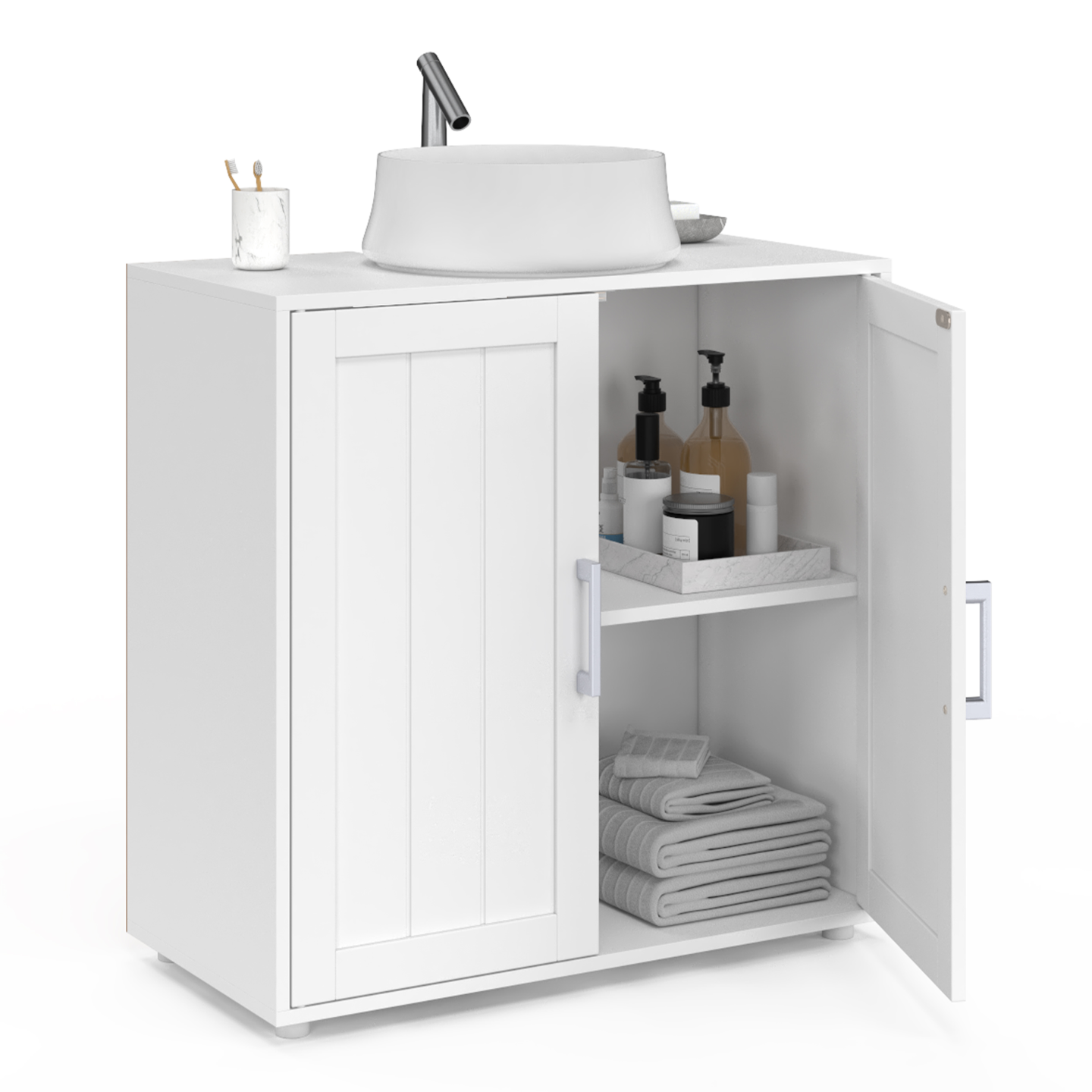 Meuble Sous Lavabo FORABAMB Bambou 60x30x60cm - Armoire Salle De Bain 2 Portes