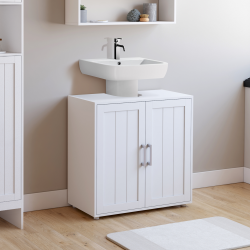 16759 - Mobiletto in legno bianco Meuble sous-lavabo salle de bain WALDO bois blanc