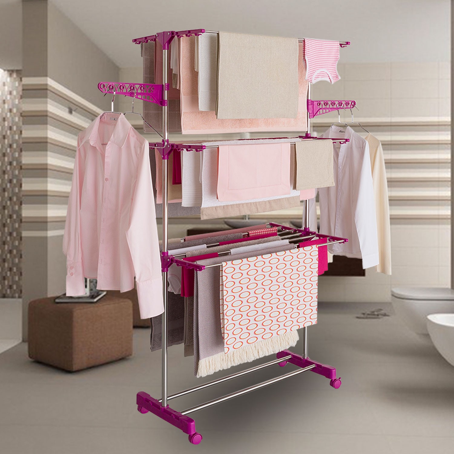 Séchoir à linge inox MAXIMA prune étendoir pliable Linge