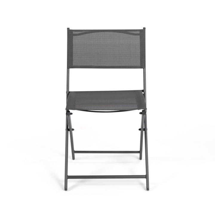 Lot de 4 chaises de jardin pliantes BASTIA métal et textilène gris anthracite