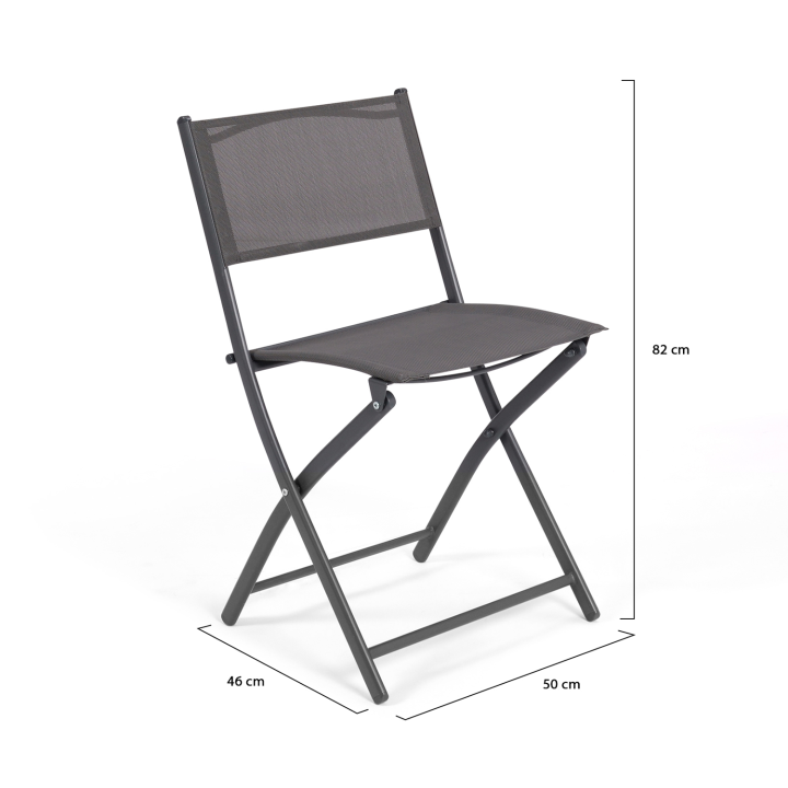 Lot de 4 chaises de jardin pliantes BASTIA métal et textilène gris anthracite