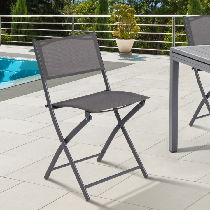 Lot de 4 chaises de jardin pliantes BASTIA métal et textilène gris anthracite