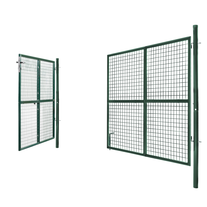 Portillon de jardin double porte 300 x 150 cm en acier vert avec serrure et poignée Portillon de jardin double porte 300 x 150 cm en acier vert avec serrure et poignée