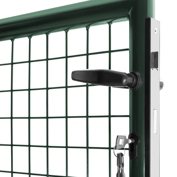 Portillon de jardin double porte 300 x 150 cm en acier vert avec serrure et poignée Portillon de jardin double porte 300 x 150 cm en acier vert avec serrure et poignée