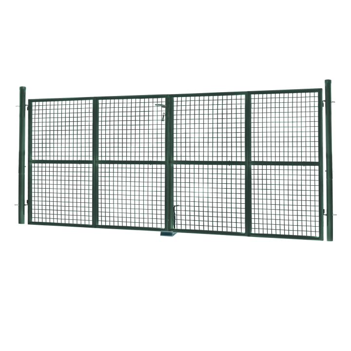 Portillon de jardin double porte 300 x 150 cm en acier vert avec serrure et poignée Portillon de jardin double porte 300 x 150 cm en acier vert avec serrure et poignée